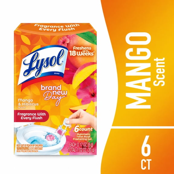 Lysol® Brand New Day Automatic Toilet Bowl Click Gel Cleaner, Mango & Hibiscus, 6 Count