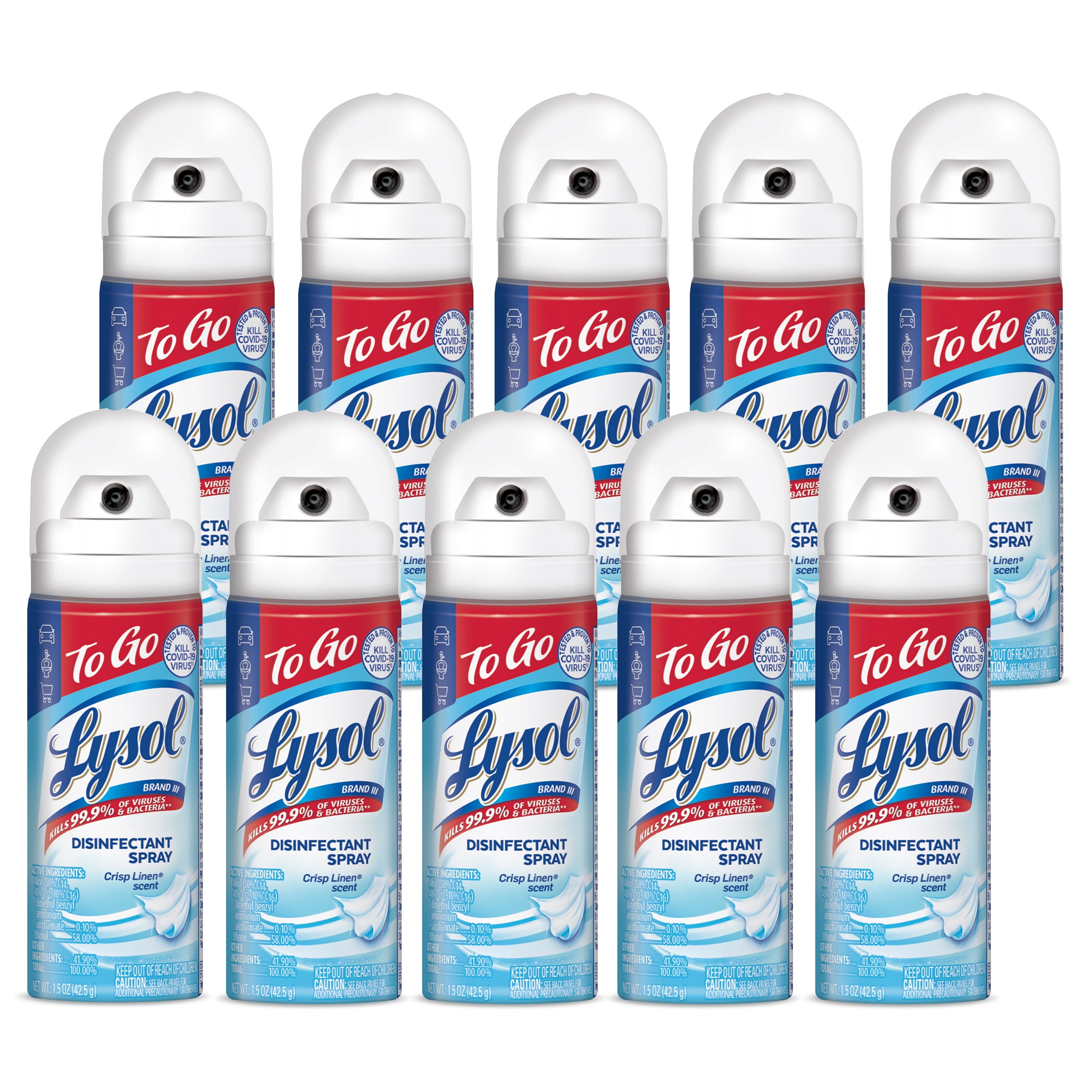 Lysol Crisp Linen Disinfectant Spray To Go,1.5 oz 10 Pack