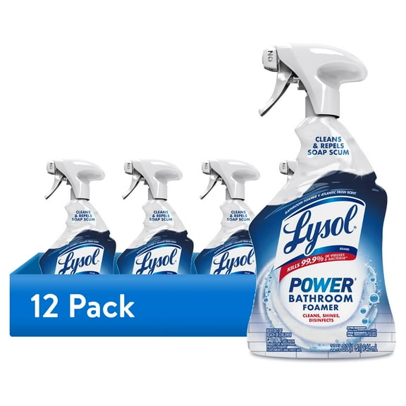 (12 pack) Lysol Power Foaming Cleaning Spray for Bathrooms, Foam Cleaner Bathrooms, Showers, Tubs, 32 fl oz