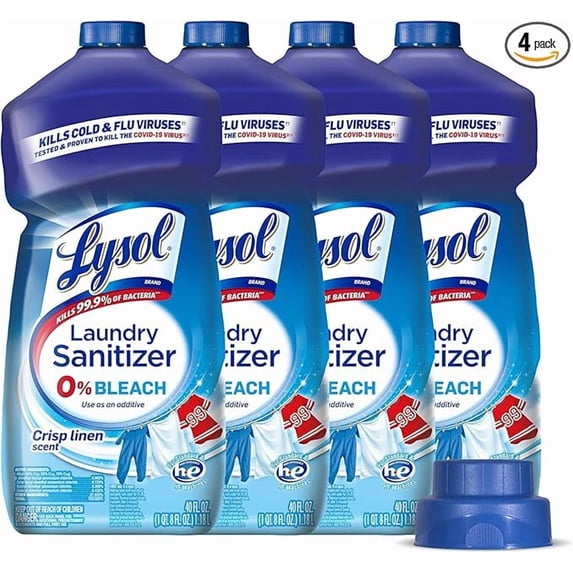 Lysol Disinfectant Laundry Sanitizer, Laundry Detergent Additive, Color Safe Bleach Alternative, Laundry Odor Eliminator, Kills Bacteria & Viruses, Crisp Linen Scent, 40 fl oz (pack of 4) (New Pack)