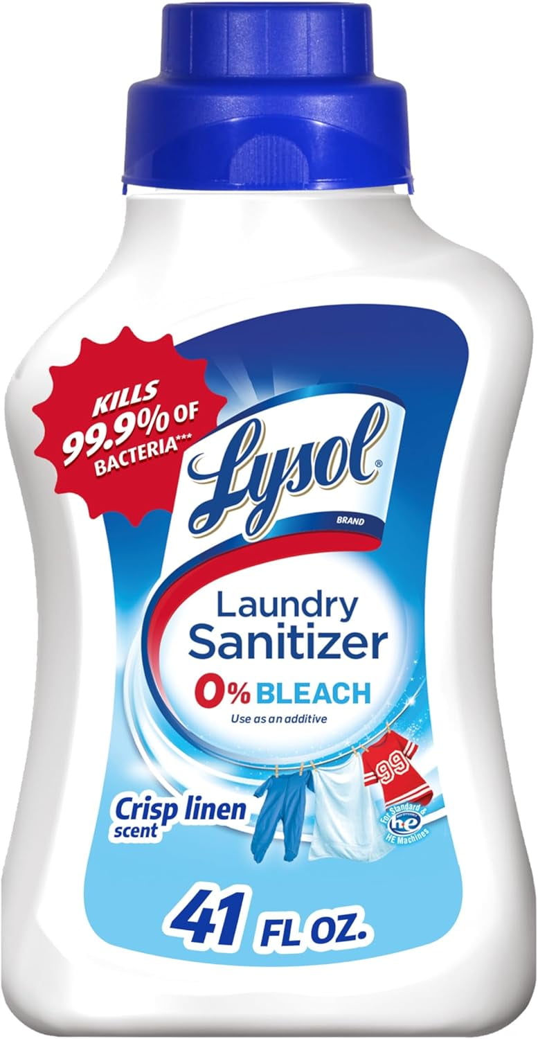 Lysol Disinfectant Laundry Sanitizer & Scent Booster, Laundry Detergent Additive, Color Safe Bleach Alternative, Laundry Odor Eliminator, Kills Bacteria & Viruses, Crisp Linen Scent, 41 Fl Oz Liquid
