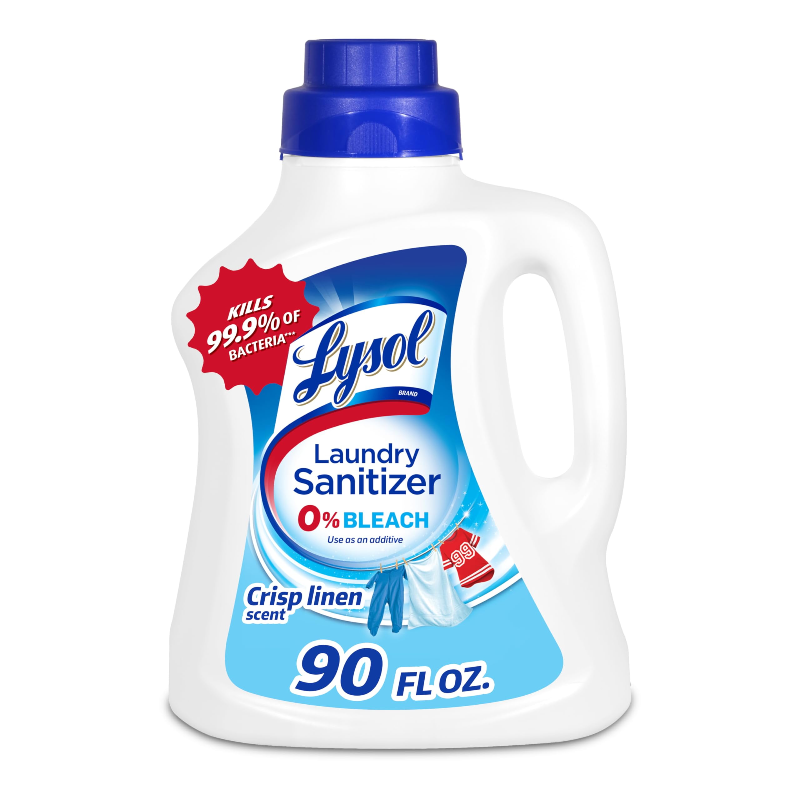 Lysol Disinfectant Laundry Sanitizer & Scent Booster, Laundry Detergent Additive, Color Safe Bleach Alternative, Laundry Odor Eliminator, Kills Bacteria & Viruses, Crisp Linen Scent, 90 Fl Oz - 2X