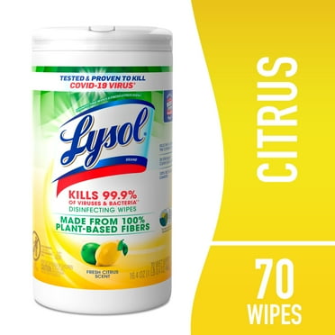 Lysol® Disinfectant Plant Based Wipes, Multi-Surface Antibacterial Cleaning Wipes, For Disinfecting and Cleaning, Fresh Citrus, 75 count
