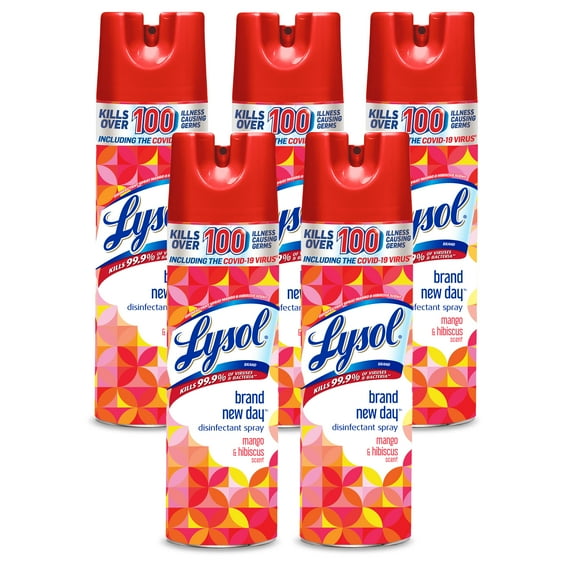 LYSOL Disinfectant Spray - Brand New Day Mango & Hibiscus, 19 Oz (Pack of 5)