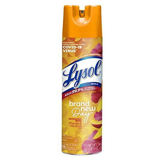 Lysol Disinfectant Spray, Sanitizing and Antibacterial Spray, For Disinfecting and Deodorizing, Mango & Hibiscus Scent, 19 Fl Oz, (Packaging May Vary)