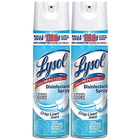 Lysol Disinfectant Spray, Sanitizing and Antibacterial Spray, For Disinfecting and Deodorizing, Crisp Linen, 2 Count, 19 fl oz each