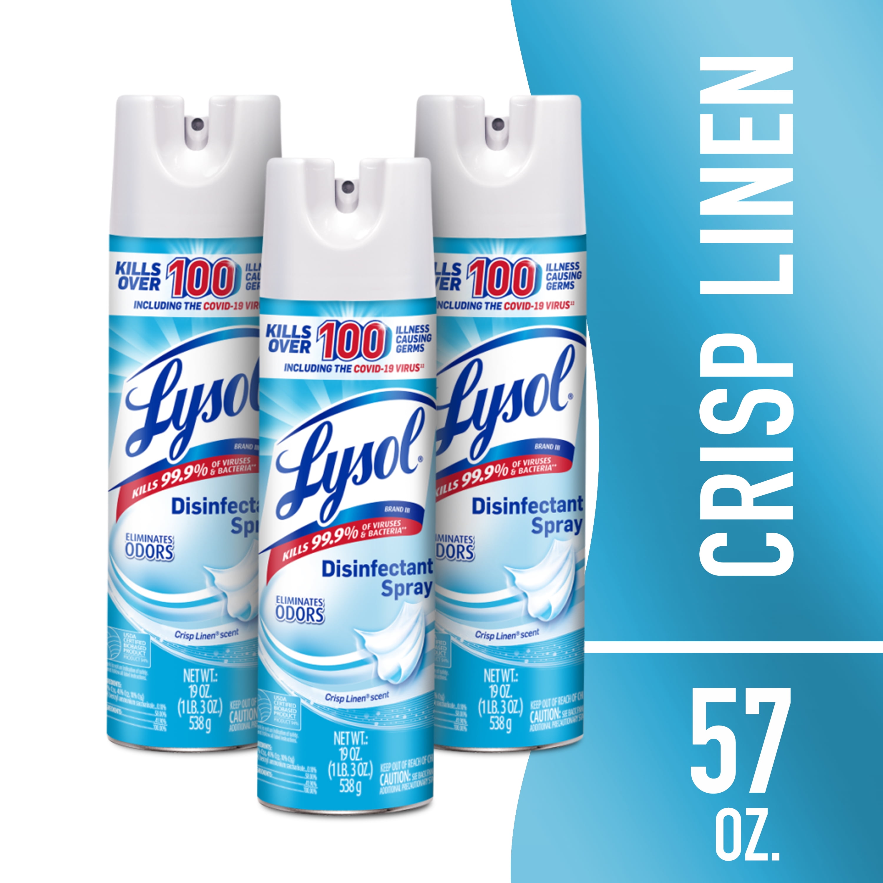 Walmart Coupons of Lysol Disinfectant Spray, Sanitizing and Antibacterial Spray, Crisp Linen Scent, 19 fl oz, 3 pack