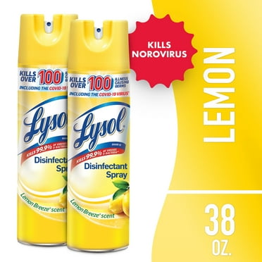 Lysol® Disinfectant Spray, Sanitizing and Antibacterial Spray, Lemon, 19 oz, Pack of 2