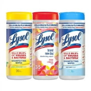 Lysol Disinfectant Wipes Bundle, Multi-Surface Antibacterial Cleaning Wipes, For Disinfecting & Cleaning, contains x1 Lemon & Lime Blossom (35ct) x1 Crisp Linen (35ct) & x1 Mango & Hibiscus (35ct)