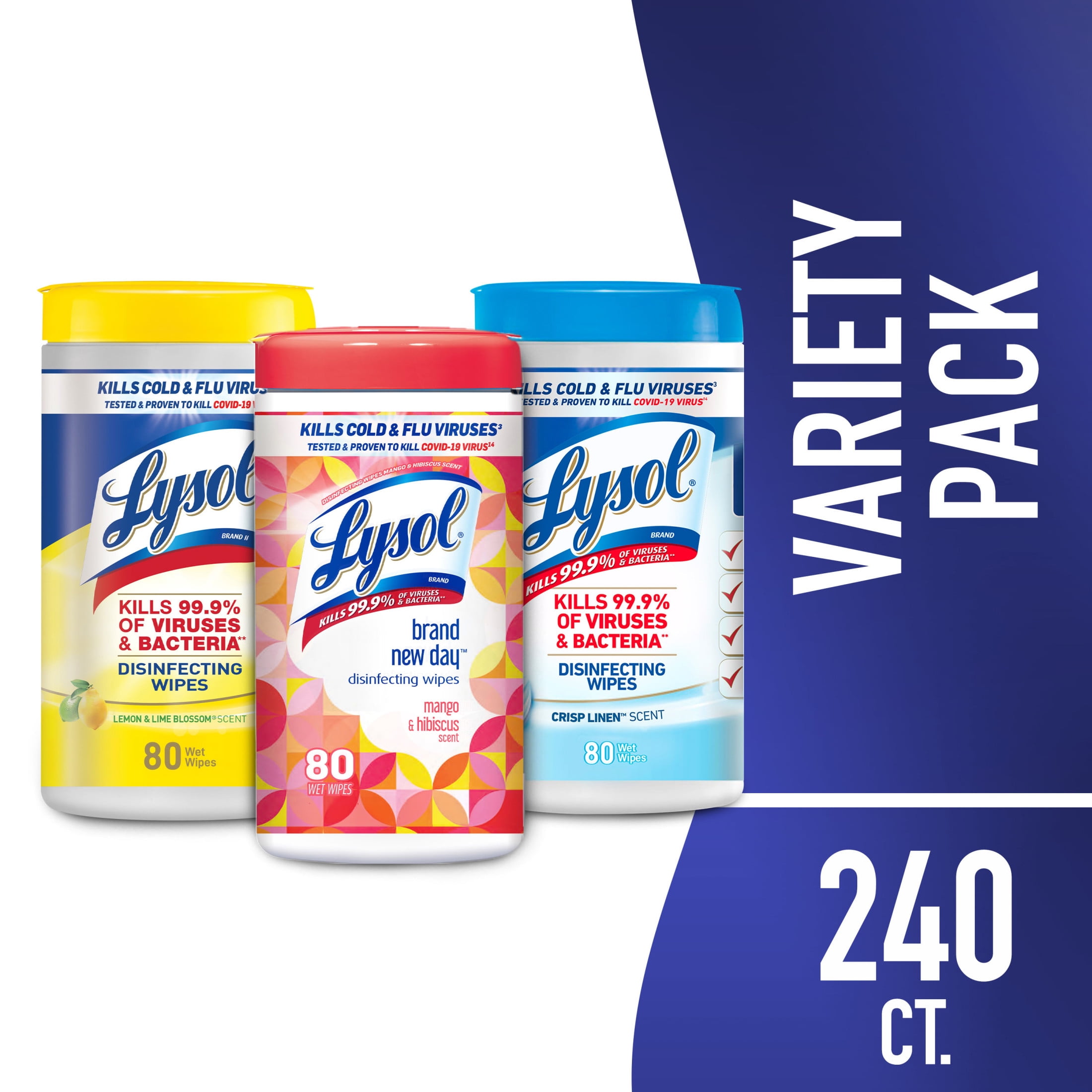 Lysol Disinfecting Wipes (1 Lemon + 1 Crisp Linen + 1 Brand New Day Mango & Hibiscus) 2/(3x80) Count