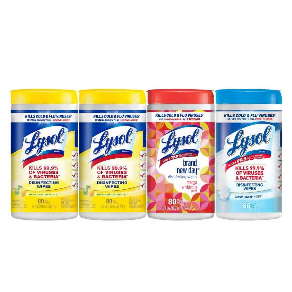 Lysol Disinfectant Wipes Bundle, Multi-Surface Antibacterial Cleaning Wipes,  For Disinfecting & Cleaning, contains x2 Lemon & Lime Blossom (160ct) x1  Crisp Linen (80ct) & x1 Mango & Hibiscus (80ct) 