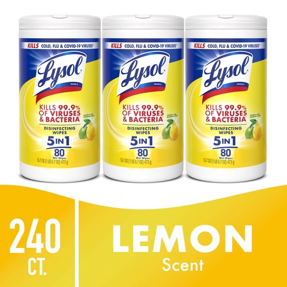 Lysol® Disinfectant Wipes Bundle, Multi-Surface Antibacterial Cleaning Wipes, Lemon and Lime  Blossom, 80 Count Each(Pack of 3)