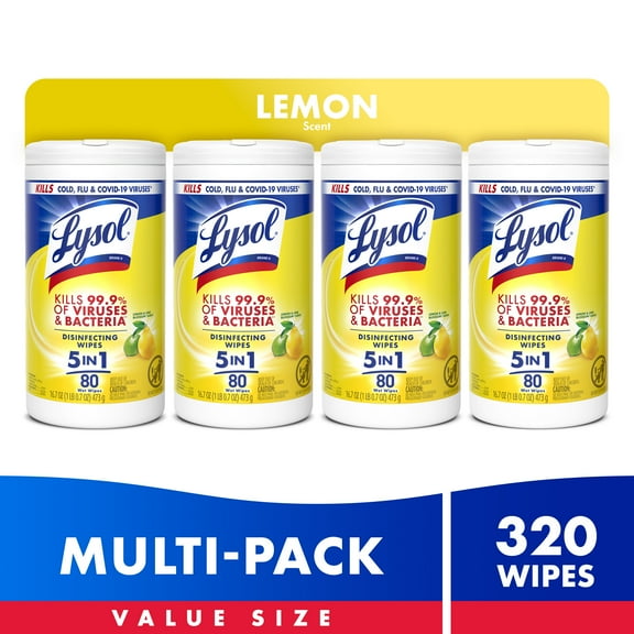 Lysol® Disinfectant Wipes Bundle, Multi-Surface Antibacterial Cleaning Wipes, Lemon and Lime  Blossom, 80 Count Each(Pack of 4)