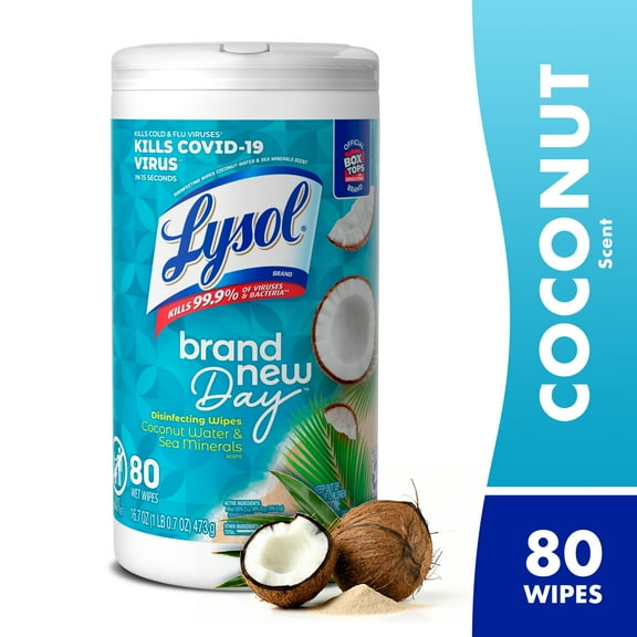 Lysol® Disinfectant Wipes, Multi-Surface Antibacterial Cleaning Wipes, For Disinfecting and Cleaning, Coconut & Sea Minerals, 80 Count