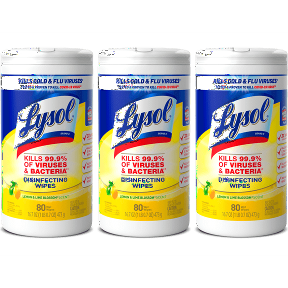 Lysol Disinfectant Wipes, Multi-Surface Antibacterial Cleaning Wipes, For Disinfecting and Cleaning, Lemon and Lime Blossom, 240 Count (Pack of 3)