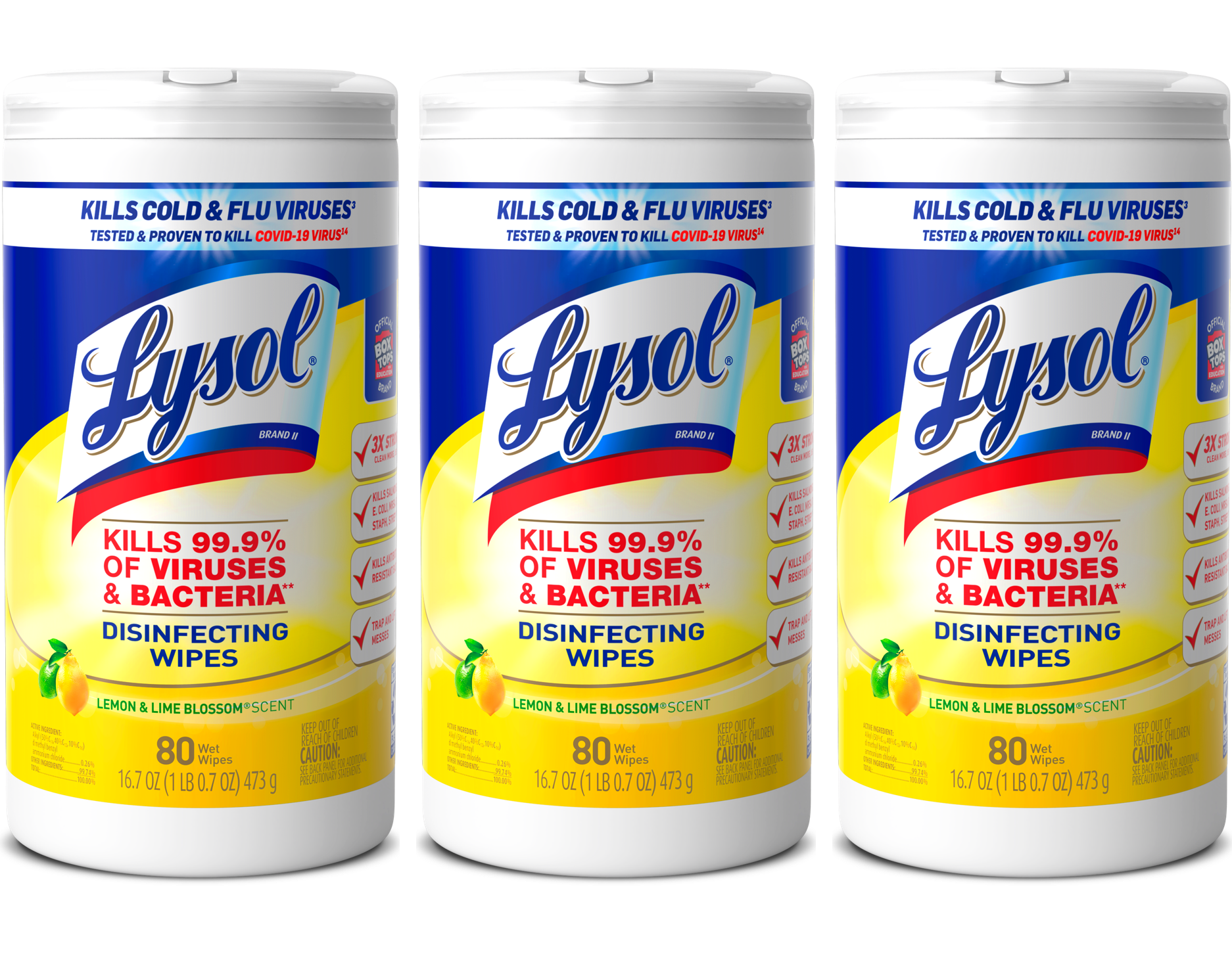 Lysol Disinfectant Wipes, Multi-Surface Antibacterial Cleaning Wipes, For Disinfecting and Cleaning, Lemon and Lime  Blossom, 240 Count (Pack of 3) - image 1 of 6