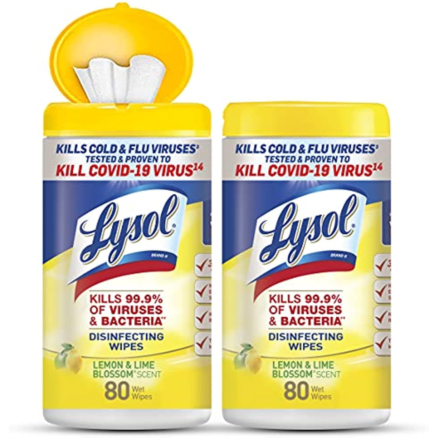 Lysol Disinfectant Wipes Multi-Surface Antibacterial Cleaning Wipes For Disinfecting and Cleaning Lemon and Lime Blossom 80 Count (Pack of 2)
