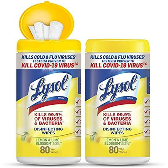 Lysol Disinfectant Wipes Multi-Surface Antibacterial Cleaning Wipes For Disinfecting and Cleaning Lemon and Lime Blossom 80 Count (Pack of 2)