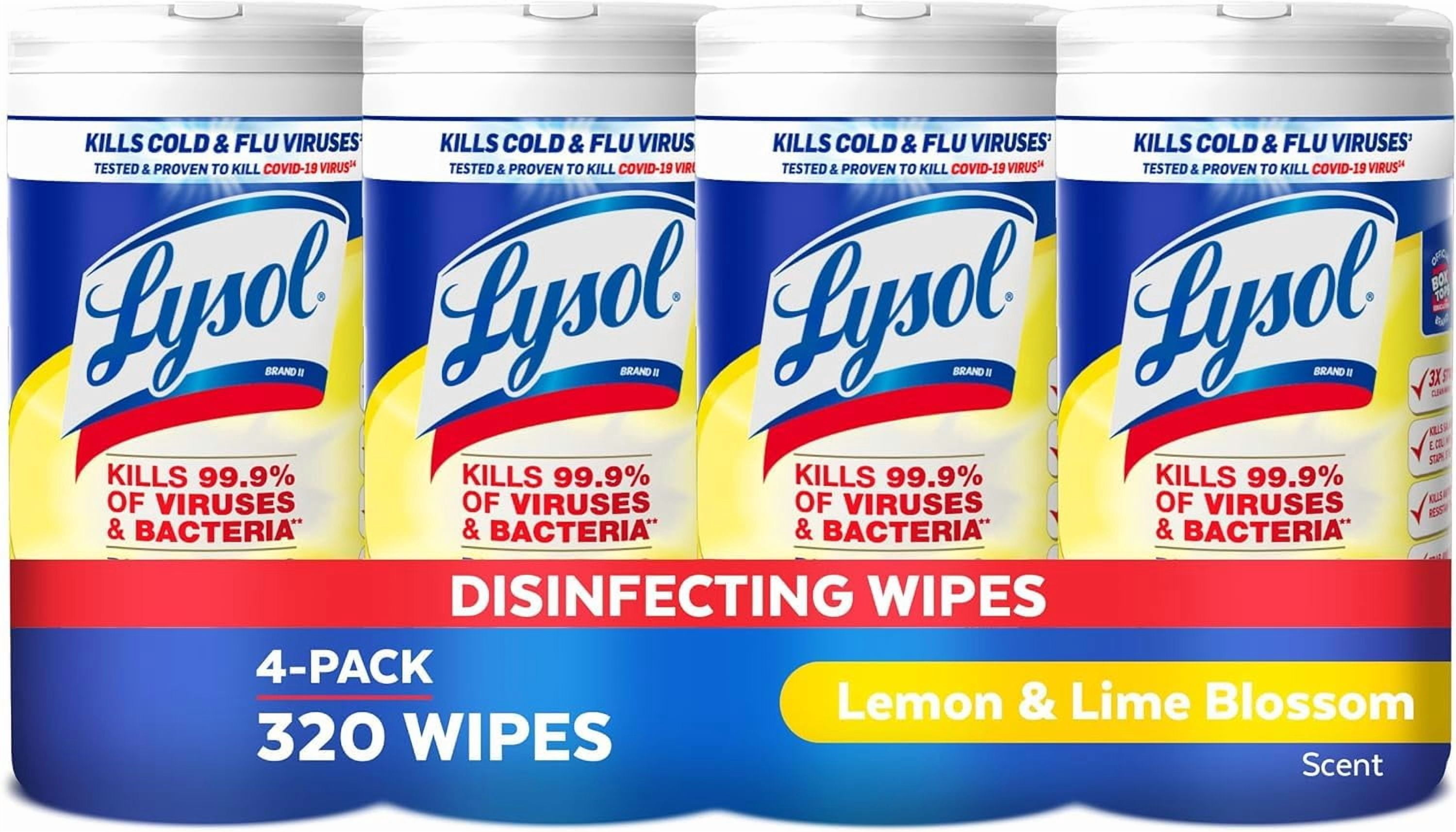 Lysol Disinfectant Wipes, Multi-Surface Antibacterial Cleaning Wipes, For Disinfecting and Cleaning, Lemon and Lime Blossom, 80 Count (Pack of 4)