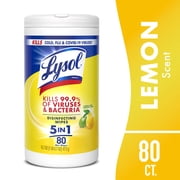Lysol Disinfecting Wipes, All Purpose Cleaner, Multi Surface Antibacterial Cleaning Wipes, Cleaning Supplies, Lemon & Lime Blossom Scent, 80 Count