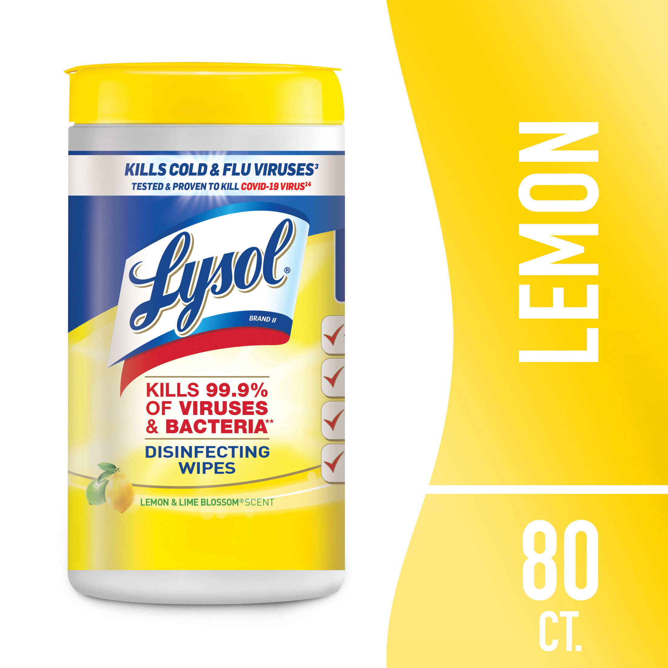 Lysol Disinfectant Wipes, Multi-Surface Antibacterial Cleaning Wipes, For Disinfecting and Cleaning, Lemon and Lime Blossom, 80 Count, Multicolor