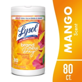 Lysol Disinfecting Wipes, All Purpose Cleaner, Multi Surface Antibacterial Cleaning Wipes, Cleaning Supplies, Mango & Hibiscus Scent, 80 Count