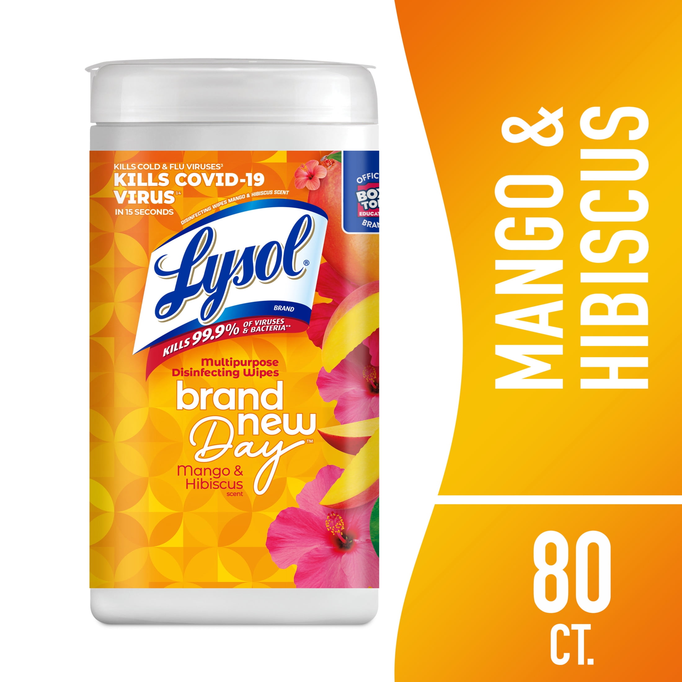 Lysol Disinfectant Wipes, Multi-Surface Antibacterial Cleaning Wipes, For Disinfecting and Cleaning, Brand New Day Mango & Hibiscus 80ct