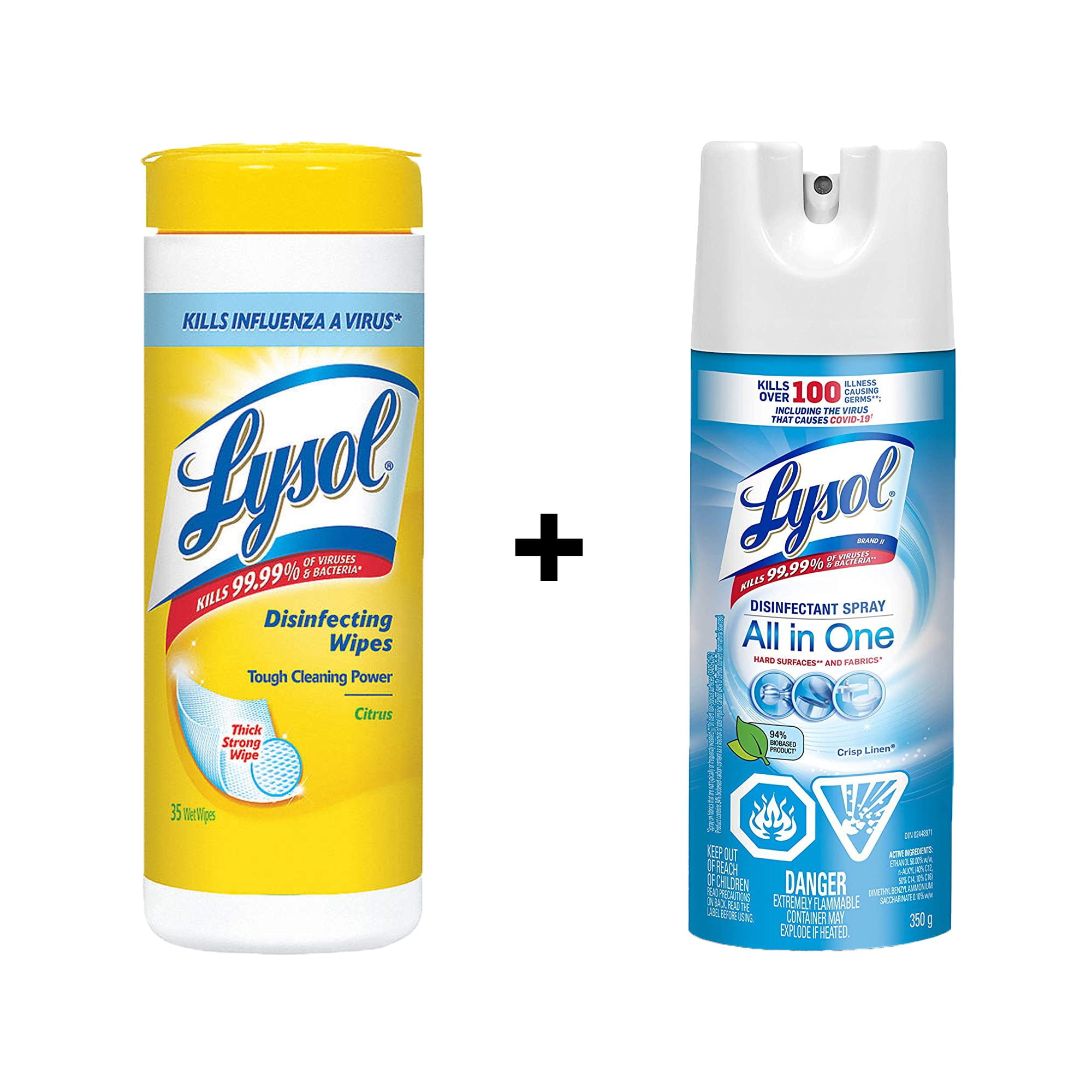 Lysol Disinfecting Surface Wipes, Citrus, 35 Wipes, Disinfectant, Cleaning,  Sanitizing and Lysol Disinfectant Spray and Odour Eliminator, Crisp Linen,  350 g 