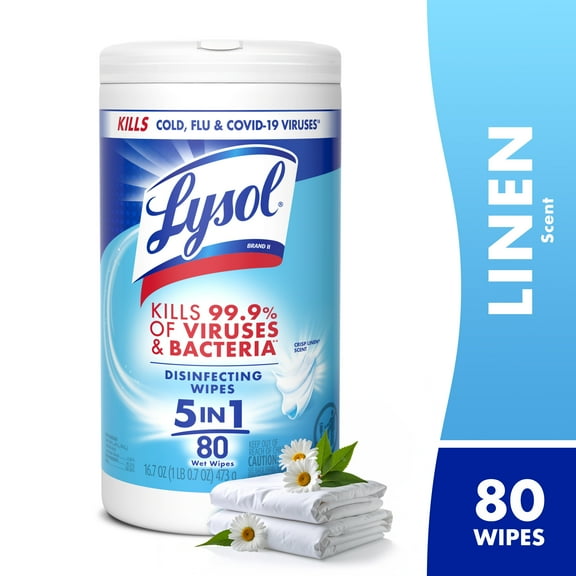 Lysol® Disinfecting White Wipes, Crisp Linen Scent, Household Cleaning Cloths, 80 Count