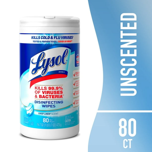 Lysol® Disinfecting White Wipes, Crisp Linen Scent, Household Cleaning Cloths, 80 Count