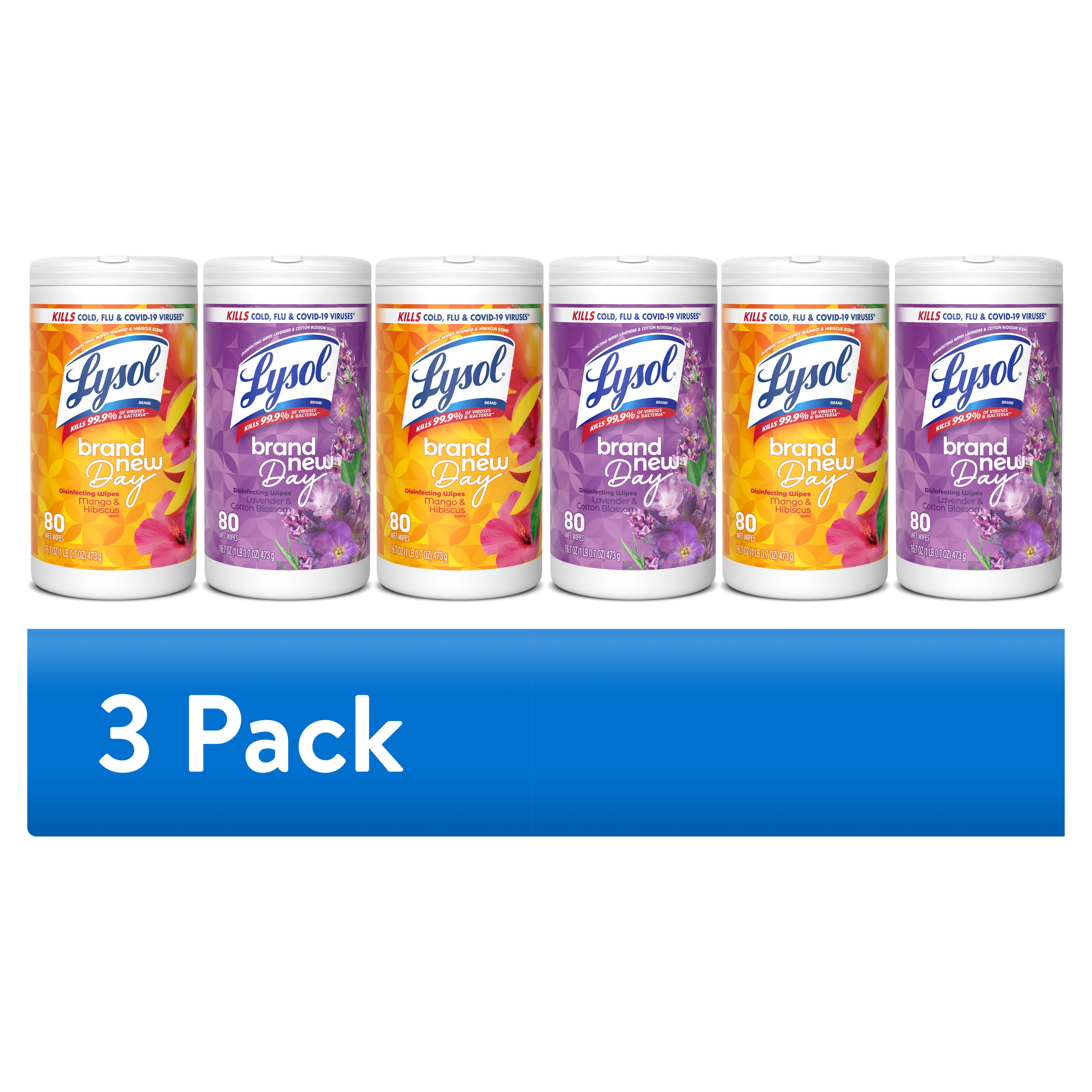 (3 pack) Lysol Disinfecting Wipes, All Purpose Cleaner, Multi Surface Antibacterial Cleaning Wipes, Cleaning Supplies, Lavender + Mango Scents, 80 Count Each (Pack of 2)