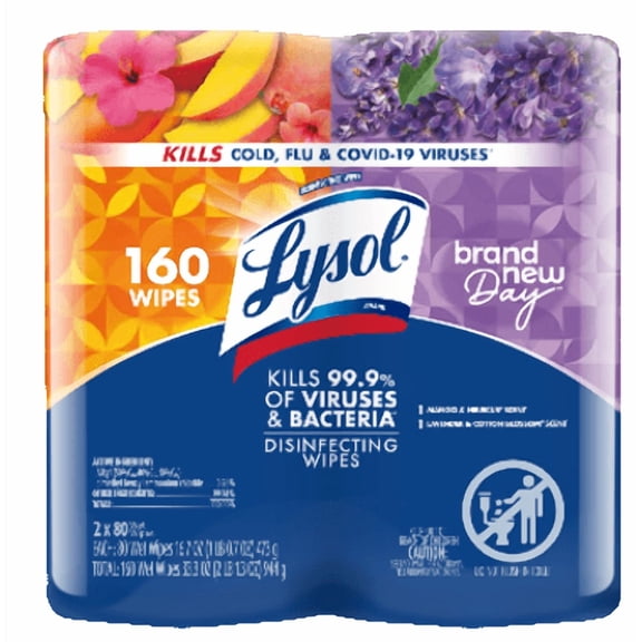 Lysol Disinfecting Wipes - (1 Brand New Day Lavender & Cotton Blossom + 1 Brand New Day Mango & Hibiscus) 3/(2x80) Ct.