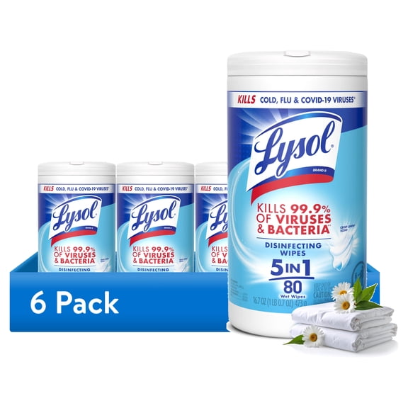 (6 pack) Lysol® Disinfecting White Wipes, Crisp Linen Scent, Household Cleaning Cloths, 80 Count