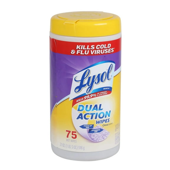 Lysol Disinfecting Wipes Dual Action, Citrus Scent, 75 Count, 3 Pack