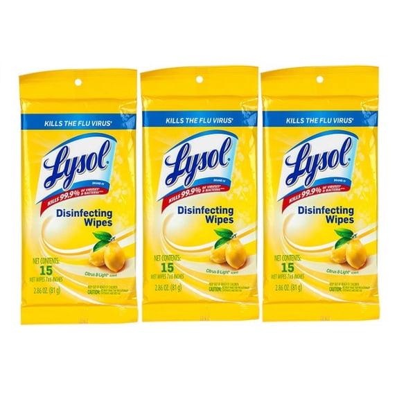 Lysol Disinfecting Wipes, Lemon & Lime Blossom, 15 count (3 Pack - 45 wipes)