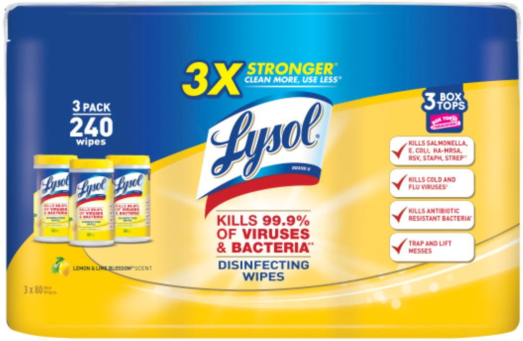Lysol Disinfecting Wipes, Lemon & Lime Blossom, 240ct (3x80ct) (Pack of 2)