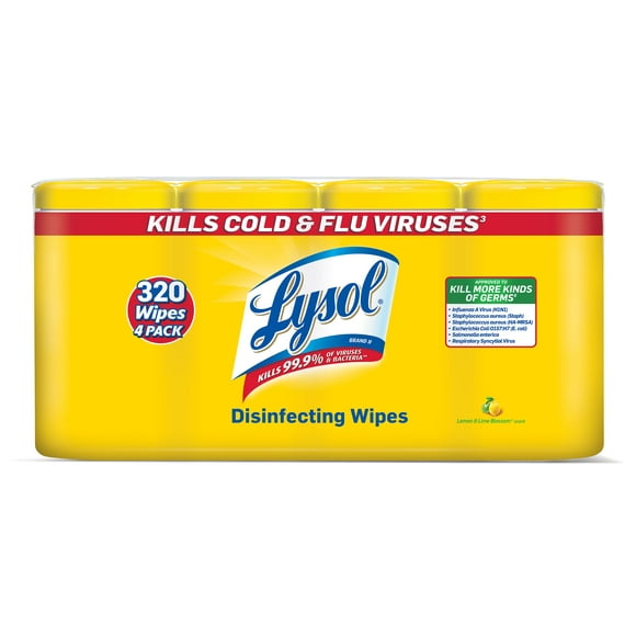 Lysol Disinfecting Wipes, Lemon & Lime Blossom, 320ct (4x80ct), Tested & Proven to Kill COVID-19 Virus, Packaging May Vary