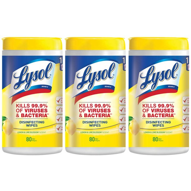 Lysol Disinfecting Wipes Lemon And Lime Blossom 80 Ct Pack Of 3