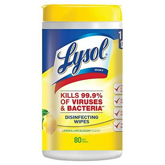 Lysol Disinfecting Wipes, Lemon & Lime Blossom, 80ct tub (Pack of 16)