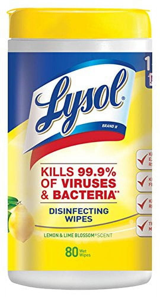 Lysol Disinfecting Wipes, Lemon & Lime Blossom, 80ct tub (Pack of 8)