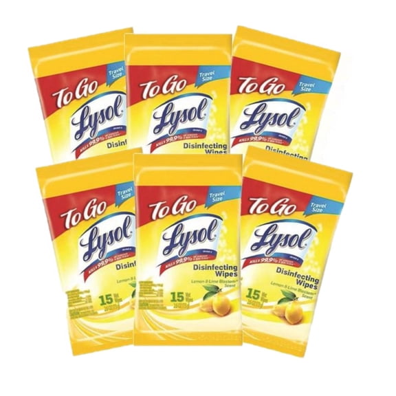 Lysol Disinfecting Wipes - Lemon & Lime Blossom To-Go Flatpack 15 Count, 6 Packs