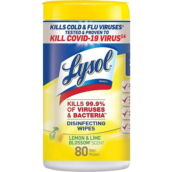 Lysol Disinfecting Wipes Lemon & Lime Blossom - Wet Household Cleaning Wipe - 10 Pack, 80 Count