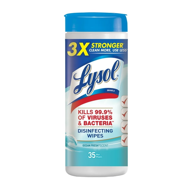 Lysol Disinfecting Wipes, Ocean Fresh, 35ct, Tested & Proven to Kill COVID-19 Virus, Packaging May Vary