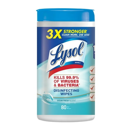 Lysol Disinfecting Wipes, Ocean Fresh, 80ct, Tested & Proven to Kill COVID-19 Virus, Packaging May Vary