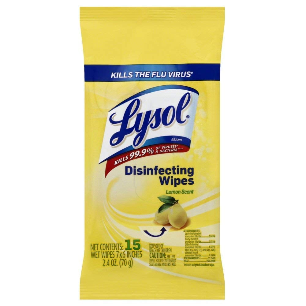 Lysol Disinfecting Wipes To-Go Pack, Lemon Scent, 15 Count (Pack Of 6)