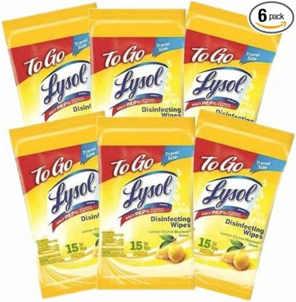 Lysol Disinfecting Wipes To-Go Pack, Lemon Scent, 15 Count (Pack of 6)