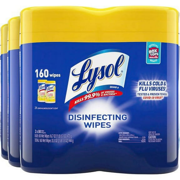 Lysol Disinfecting Wipes - Wipe - Lemon Lime Scent - 80 / Canister - 6 / Carton - White | Bundle of 2 Cartons