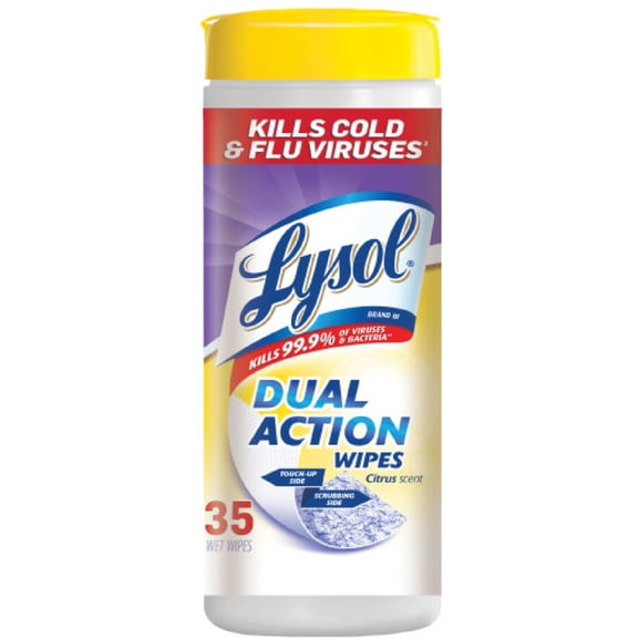 Lysol Dual Action Disinfecting Wipes, Citrus, 35ct