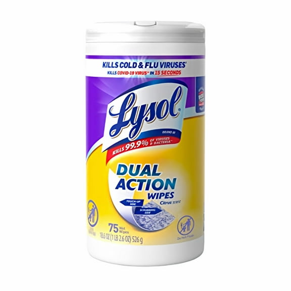Lysol Dual Action Disinfecting Wipes Citrus 75ct Packaging May Vary (Pack of 20)