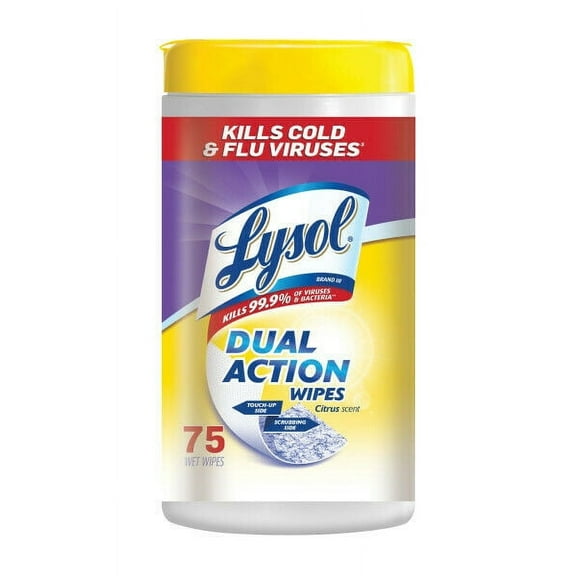 Lysol Dual Action Disinfecting Wipes w. Scrubbing Texture, 75ct (Pack of 2)